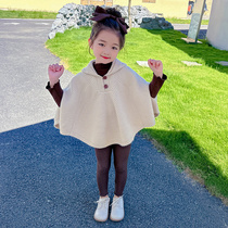 2024 New Korean Knitted Cloak Girls Autumn Suit Childrens Casual Wool Tops and Leggings Two-piece Set