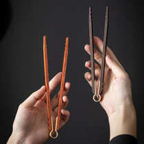 High-end household copper solid wood tea clips anti-scalding tea tweezers washing tea cup clips Kung Fu tea set tea ceremony six gentlemen accessories