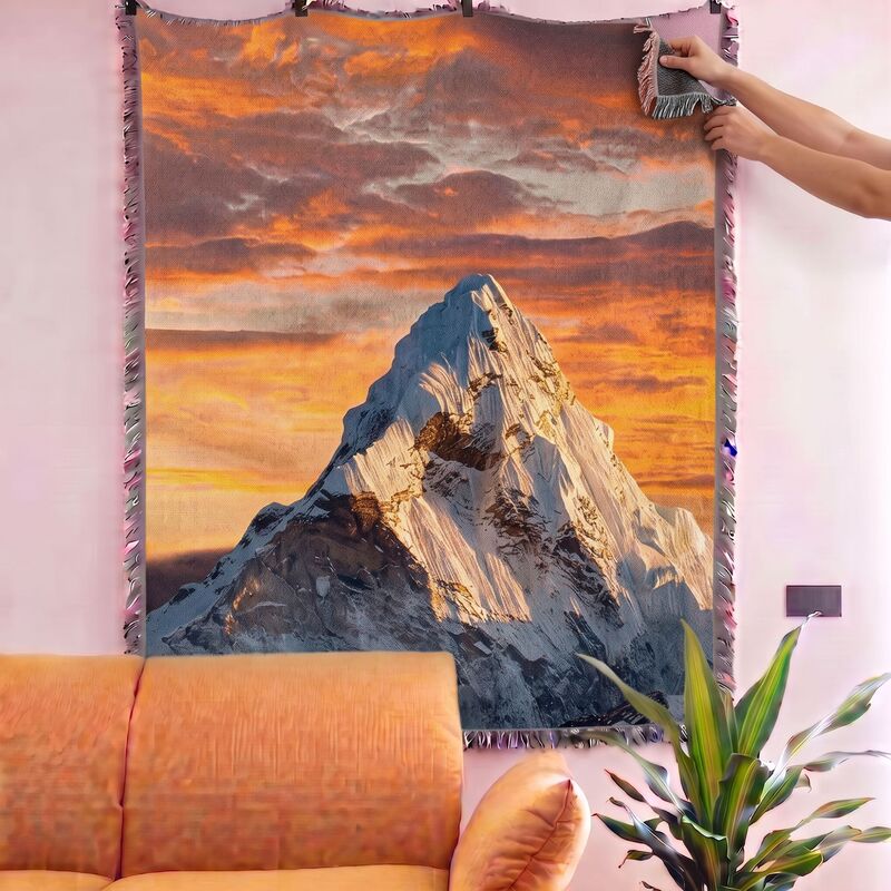 Himalayan Sunshine Golden Mountain Scenery Cotton Blanket Art Tapestry Sofa Blanket Multifunctional Bed Cover