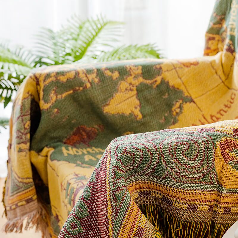 Mỹ retro bản đồ thế giới thảm mat bông tua dòng thảm sofa chăn chăn khăn trải phòng khách - Thảm thảm bếp