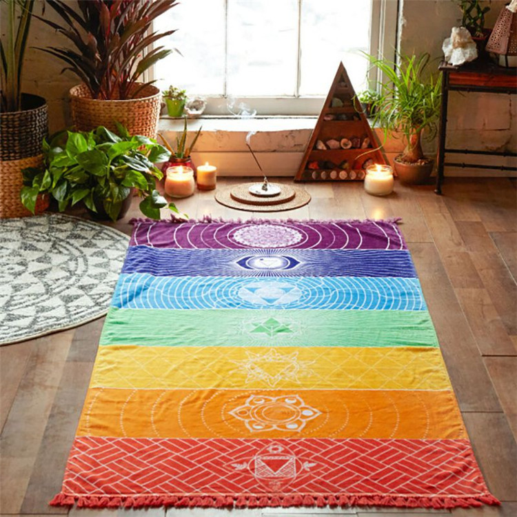 Châu âu và Mỹ Bohemian In Sọc Mandala Flower Treo Tấm Thảm Bãi Biển Khăn Khăn Choàng Yoga Thiền Đệm