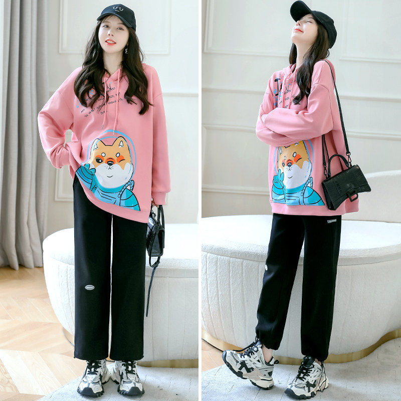 Autumn Winter Pregnant Woman Plus Velvet Clothing Fashion style Suit Loose Large Size Blouse Jacket Casual Sports Pants External Wear Pants Winter Clothing