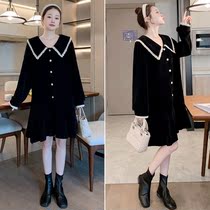 Autumn pregnant woman with dress and dress fashion Fashionaria with a large code French style Hepburn Temperament Skirt Minus-age shelter