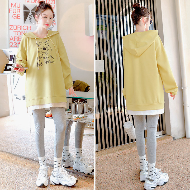 Pregnant women's clothing autumn clothing new medium and long version of blouses with large size and cap sleeve head autumn and winter fashion style suit Spring and autumn