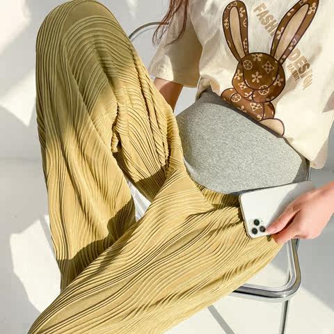 Pregnant Woman Pants Summer Thin loose straight drum pants outside with wide leg pants spring and summer long pants Belly Three Mansion Pleated Pants