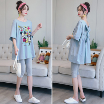 Pregnant Woman Summer Clothing Internet Red Suit Fashion Bill Boomer Foreign Air Personality Big Code Loose two sides wearing blouses spring and summer T-shirt