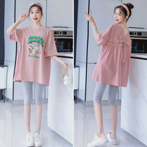Pregnant women Summer suit Fashion Tidal Moms Out of two sets loose Big code Belly T-shirt Summer Short Sleeve Blouse