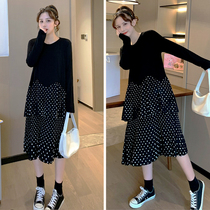 Maternity Dress Spring Fashion base skirt Subnet Red Fairy Dress Hepburn Pot Point Cake Skirt Spring Dress