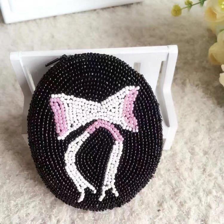 Rhododendron Bead Embroidery Original Innovation Ladies Fresh Simple Bow Knot Oval Coin Hand Holding Student Coin Purse