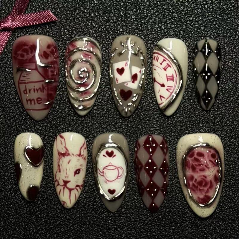 Purely Handmade Burgundy Rose Three-Dimensional Wearable Nails, Light Luxury, Pure Desire, High-End Feel, Whitening Cat Eye, Removable Nail Patches