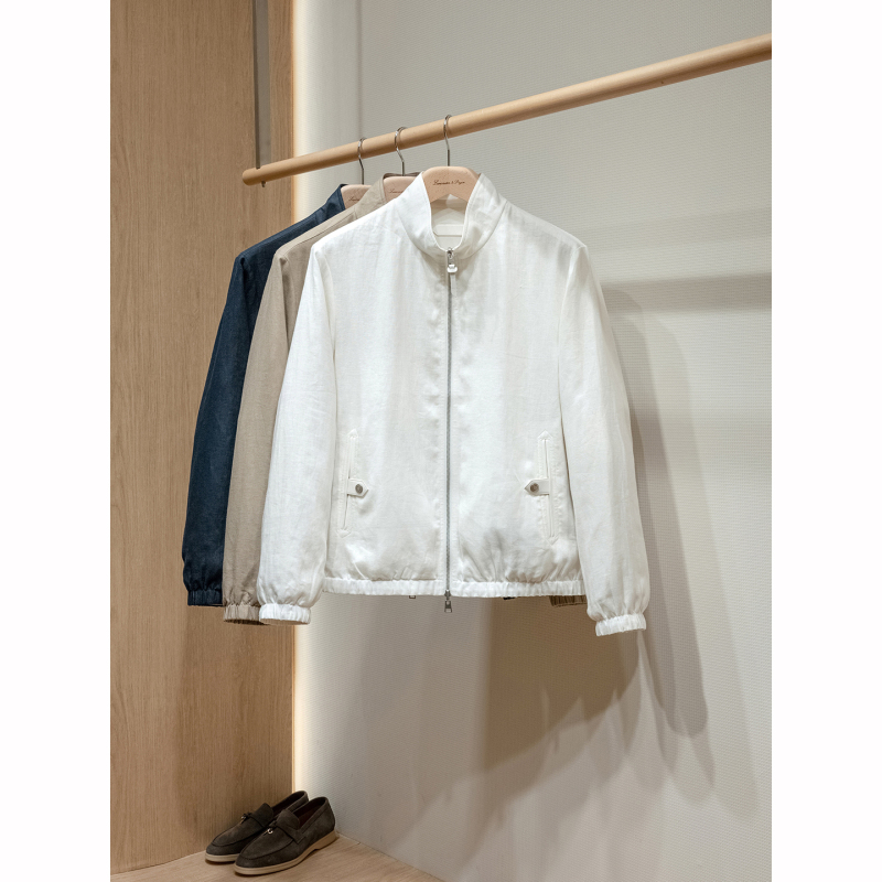 【42600 Tf Version】100% Linen + Solona Three-Proof Fabric Men's Reversible Stand Collar Jacket