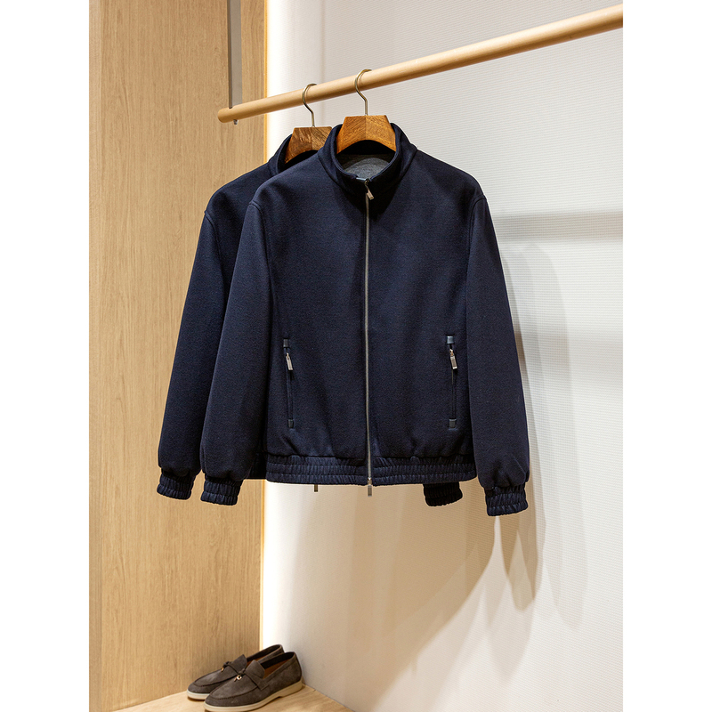 【38800 Lp Edition】Sheep Wool Knitted Blend Old Money Style Men's Casual Stand Collar Jacket