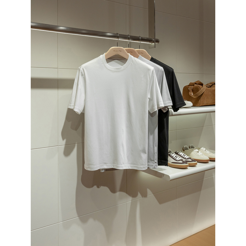 [Summer Basic Style] 36-Needle Circular Knit Fabric, 200g High Density, Men's White Pure Cotton Short-Sleeve Crew Neck T-Shirt