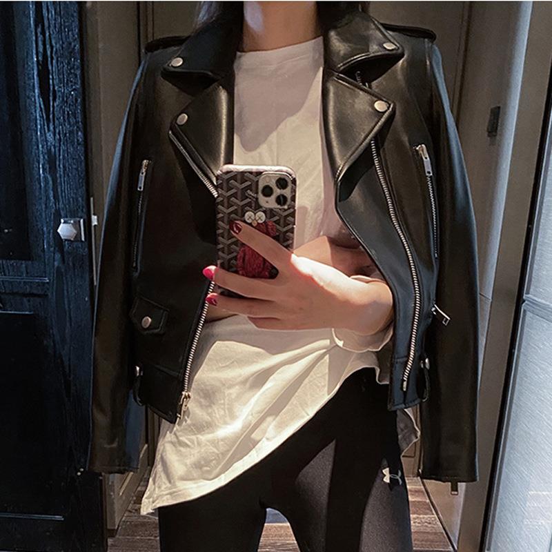 Super Soft Lambskin Leather Jacket for Women, 2026 New High-End Genuine Sheepskin Motorcycle Short Jacket for Petite Women