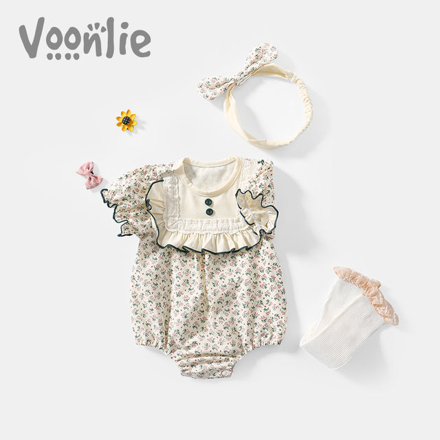 Fanhun baby summer clothes thin section newborn clothes baby girl jumpsuit summer bag fart clothes full moon princess romper