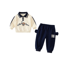 Fanlie boys autumn sweatshirt set 2024 new baby style clothes baby polo shirt two-piece set spring and autumn
