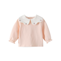 Fanhunting girls long-sleeved T-shirts for autumn 2024 new fashionable baby girl bottoming shirts lapel childrens tops spring and autumn