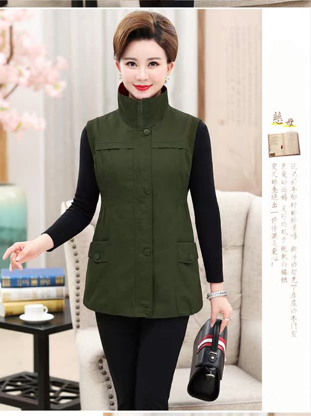 Áo vest nữ trung niên mùa xuân và mùa thu Áo khoác cotton mới giản dị của mẹ 40-50-60 đồ ngủ trung niên
