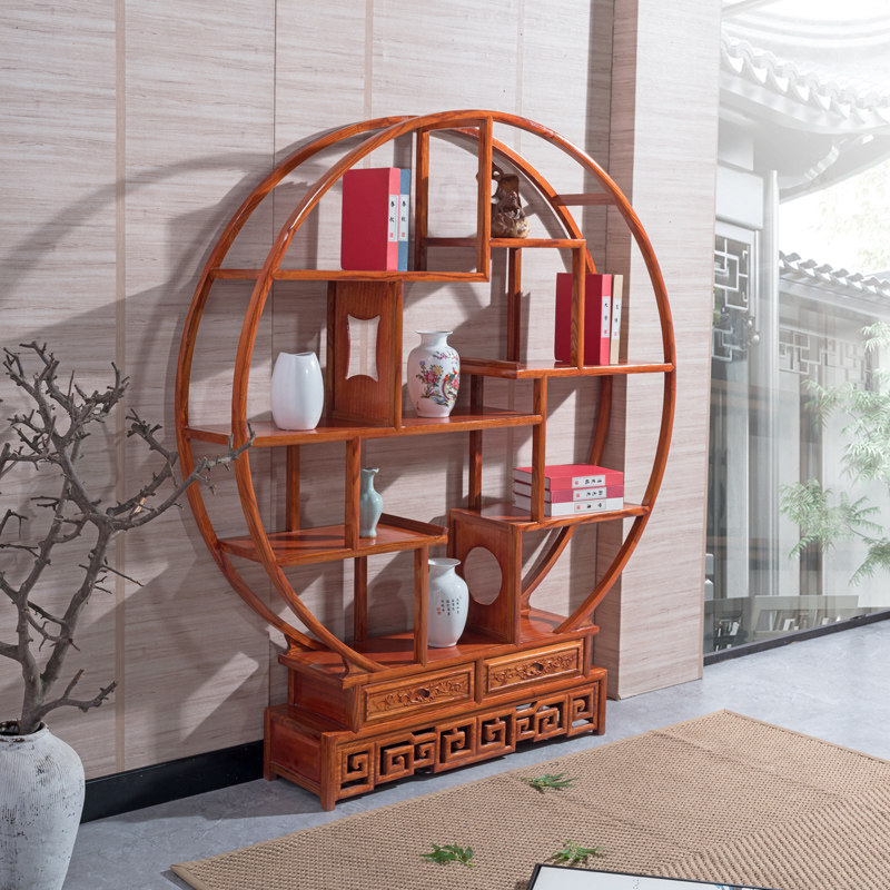 Middle Round Bogu Rack Elm Dorpao Precious Wood Chinese Imitation Antique Partition Bogu Stand Display Cabinet Hem shelf-Taobao