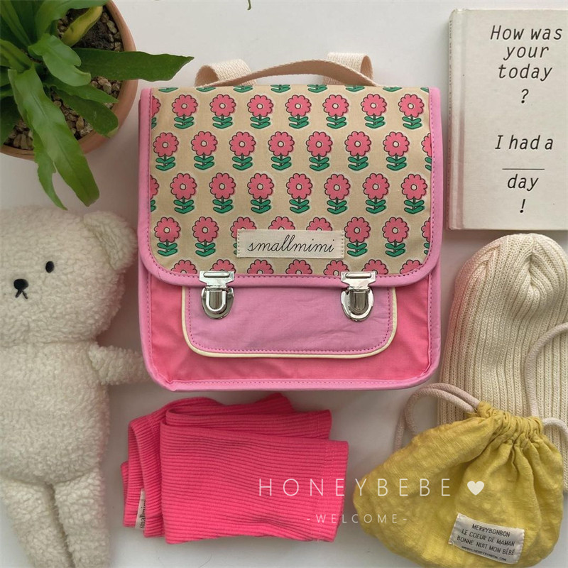 Korean ins kindergarten children's schoolbag baby going out backpack cartoon cute canvas bag 1-3 years old