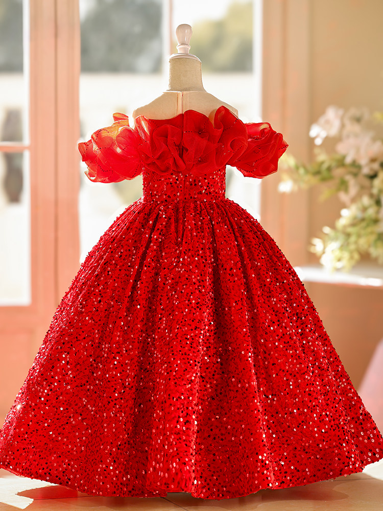 Girls' Dress, Princess Dress, Red Runway Show Host, Kidsren's Dress, Piano Performance Dress, Wedding Flower Girl Dress