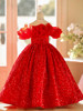 Girls' Dress, Princess Dress, Red Runway Show Host, Kidsren's Dress, Piano Performance Dress, Wedding Flower Girl Dress
