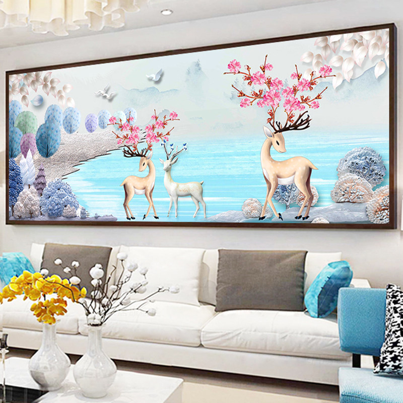 2021 New embroidery fa fortune deer elk cross stitch Living room self-embroidery handmade full embroidery thread European style simple and modern