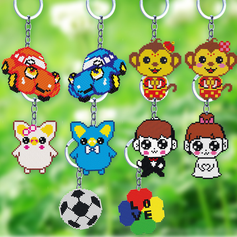 2022 new cross embroidered pendant key buckle cartoon personality cute key chain full bead embroidered couple a pair of small pieces