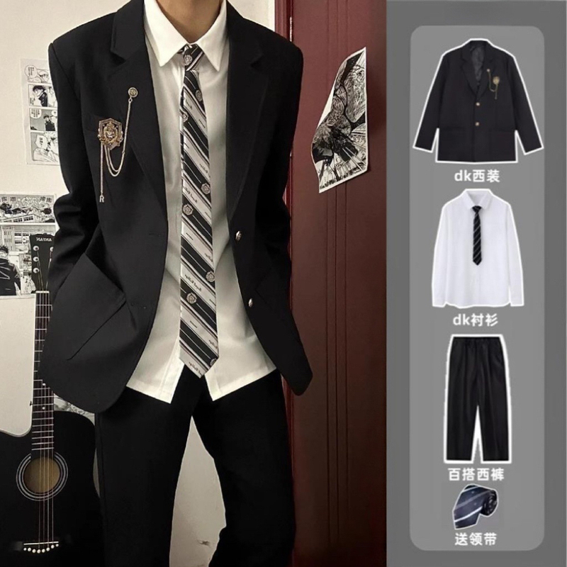 Dk Boys' Suit Uniform Jacket 18-Year-Old Boy Coming-Of-Age Ceremony Black Suit Student Preparatory School Uniform Class Uniform Set Dk Boys' Suit Uniform Jacket 18-Year-Old Boy Coming-Of-Age Ceremony Black Suit Student Preparatory School Uniform Class Uniform Set