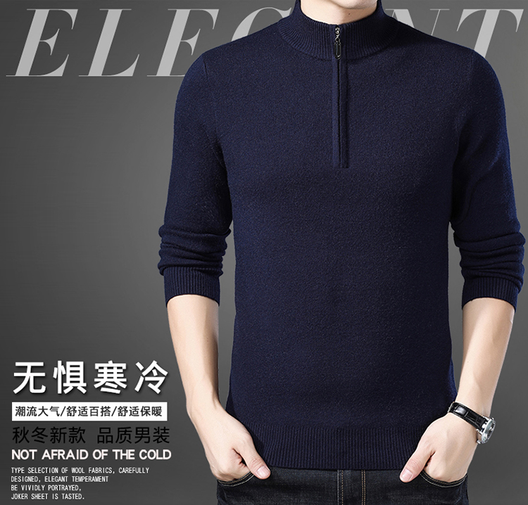 Mùa thu và mùa đông người mẫu trung niên áo len cashmere nửa cổ áo dây kéo áo len dày ấm áo len nam kích thước lớn cha áo nam