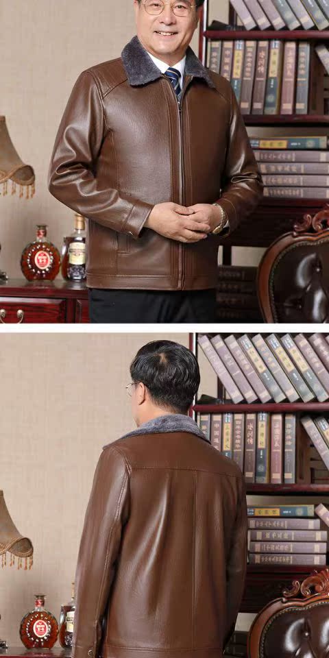 Áo khoác da nam trung niên mùa thu và mùa đông Da nam trung niên cộng với áo nhung dày áo khoác da PU áo jacket nam