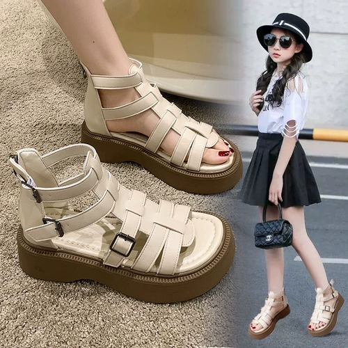 Сандалии, модная плетеная детская пляжная обувь для принцессы, подходит для подростков, в западном стиле