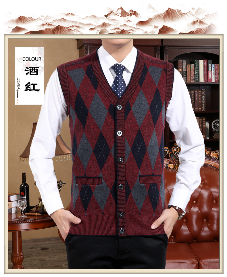 Đặc biệt hàng ngày mùa xuân và mùa thu mặc người đàn ông trung niên của vest không tay cardigan đan nam vest vest vai daddy coat