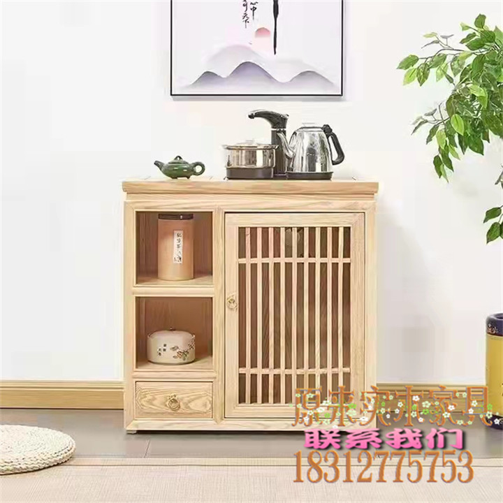 White Wax Wood New Chinese Tea Water Cabinet Solid Wood Tea Side Cabinet Living-room Office Short Cabinet Shop Dining Side Cabinet Elm Wood Tea Cabinet 