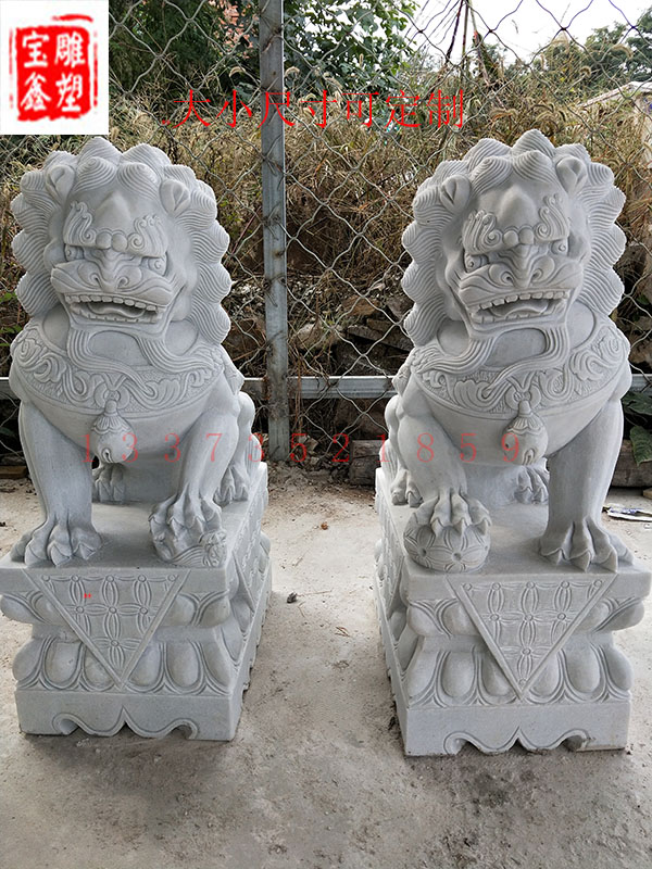 Stone lion pair of janitor town house to ward off evil stone lion white marble stone lion Feng Shui company villa decoration