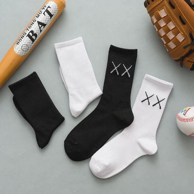 Fork black socks women's middle tube socks ins tide Korean white men's sports stockings Japanese street style