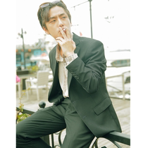 He Jianghai The same retro 80 Hong Kong style classic pure black suit autumn and winter gentleman casual wild suit jacket male