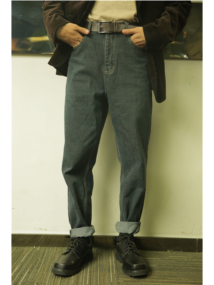 He Jianghai The same original recommendation washed retro port wind jeans high waist nine-point straight tube men's casual pants