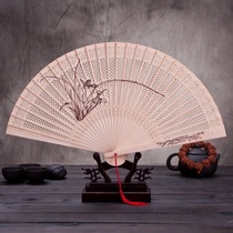 Portable antique retro folding fan wooden Lady sandalwood fragrant wood folding fan hollow craft Chinese style gift fan