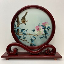 Pure handmade Su embroidery finished Ruyi frame embroidery ornaments small rosewood table screen double-sided embroidery gift portable