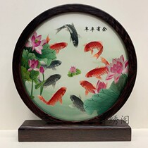 Pure handmade Su embroidery finished product simple frame embroidery ornaments small chicken wing wood table screen double-sided embroidery gift portable