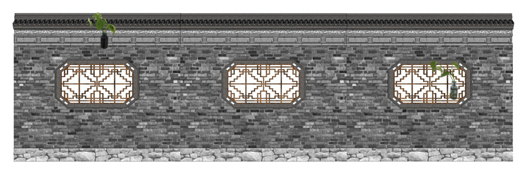 新中式徽派苏州园林风格庭院围墙铁艺防护栏窗花草图大师SU模型