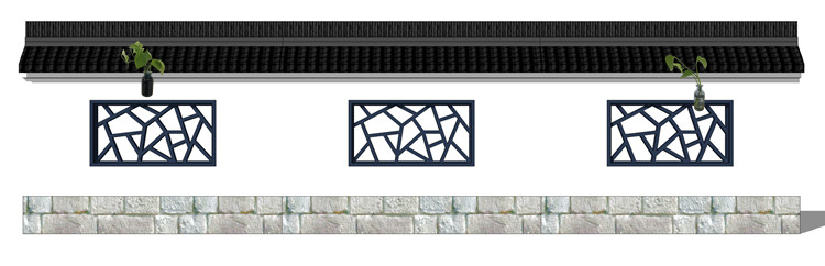 新中式徽派苏州园林风格庭院围墙铁艺防护栏窗花草图大师SU模型