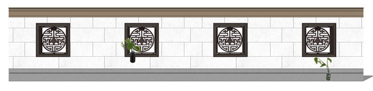 新中式徽派苏州园林风格庭院围墙铁艺防护栏窗花草图大师SU模型
