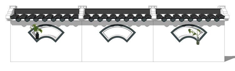 新中式徽派苏州园林风格庭院围墙铁艺防护栏窗花草图大师SU模型