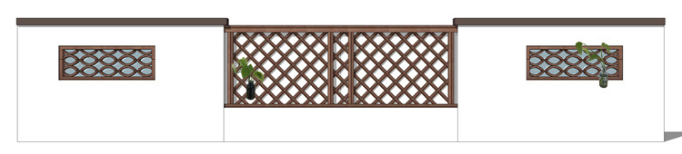 新中式徽派苏州园林风格庭院围墙铁艺防护栏窗花草图大师SU模型