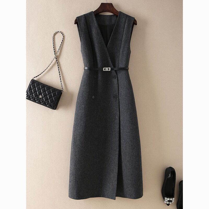 Light Luxury and Elegant Style V Neck Sleeveless Dress for Women, New Autumn and Winter Slim Fit Woolen Double-Breasted Vest Dress Light Luxury and Elegant Style V Neck Sleeveless Dress for Women, New Autumn and Winter Slim Fit Woolen Double-Breasted Vest Dress