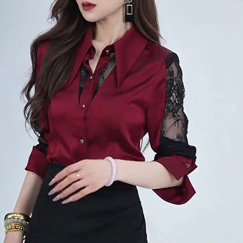 French-Style High-End Lace Patchwork Long-Sleeve Shirt for Women, 2026 Spring and Autumn New Stylish and Elegant Blouse French-Style High-End Lace Patchwork Long-Sleeve Shirt for Women, 2026 Spring and Autumn New Stylish and Elegant Blouse