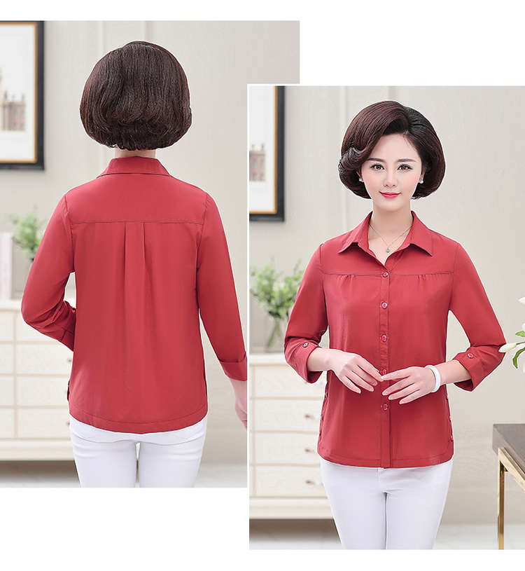 Áo sơ mi cotton mùa xuân và mùa thu mới, màu trung tính của phụ nữ trung niên Mẹ tải áo dài tay đa năng - Áo sơ mi dài tay áo sơ mi nữ