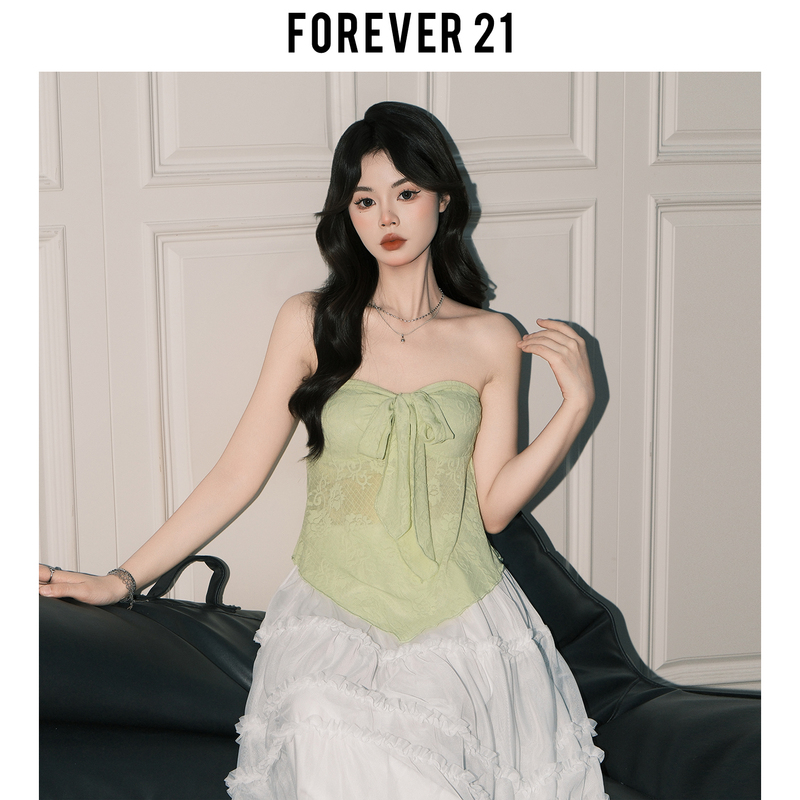 Forever 21 Korean Style Subtle Green Bow Tube Top Women's New Jacquard Waist-Cinching Vest Pure Desire Top